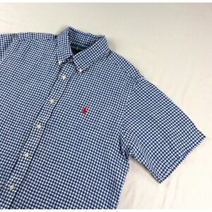 Polo Ralph Lauren Linen Shirt Mens Large Blue Gingham Plaid Button Up Beach